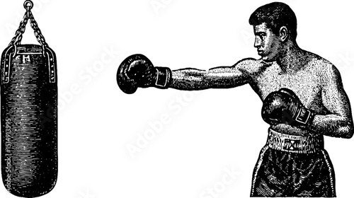 Vintage boxing illustration featuring boxer and gloves for sports design