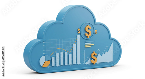 Cloud with dollar signs and financial charts, cloud economic data.
