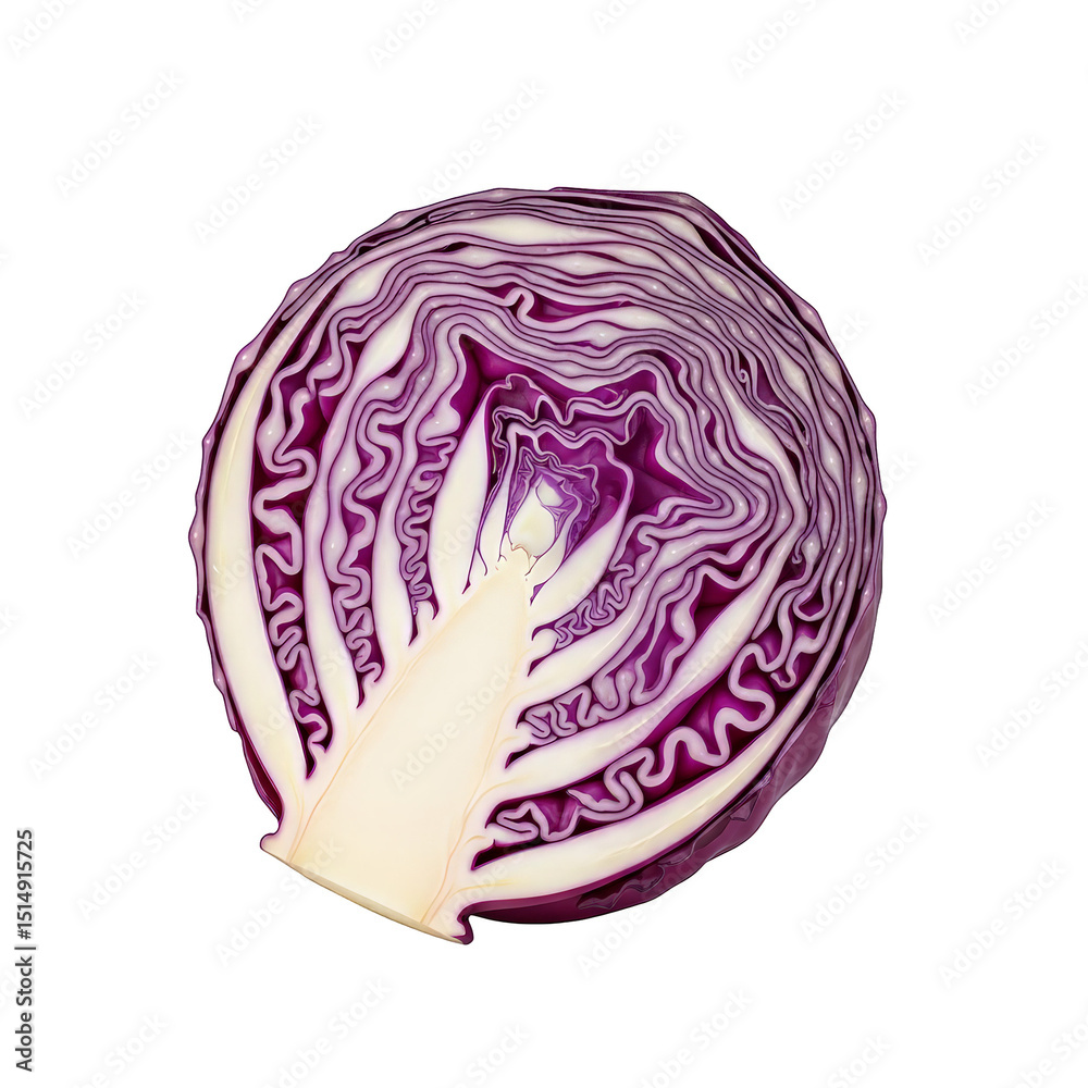 Obraz premium Sliced ruby cabbage reveals intricate layers on black