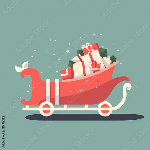 Santa's Sleigh Loaded with Gifts: A charming illustration of Santa's sleigh, piled high with beautifully wrapped gifts, set against a subtle, serene background.