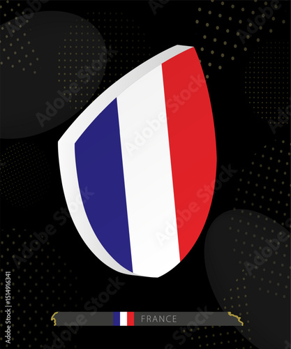 France Flag Shield icon in 3D on Dark Modern Abstract Rugby Background.