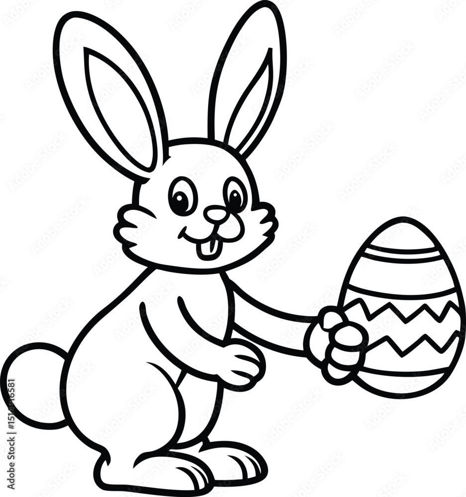 Fototapeta premium Cute Black and White Easter Bunny with Egg