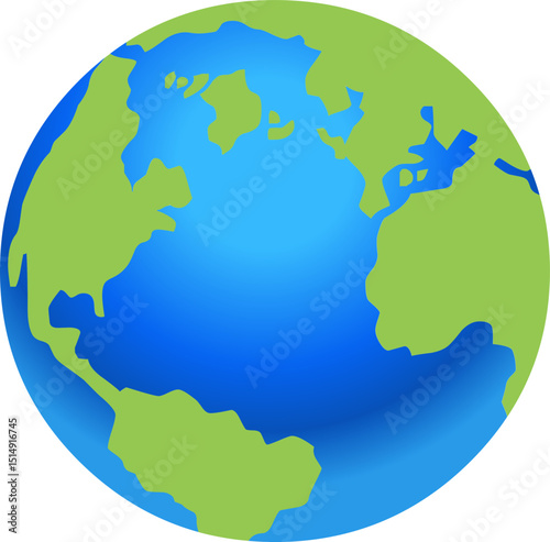 Flat Vector Illustration of Earth Globe Showing Americas and Europe