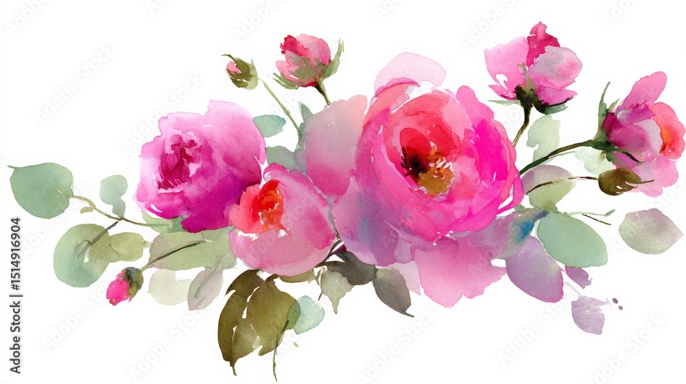 Fototapeta premium abstract watercolor Romantic Pink Rose Flowers Arrangement. Isolated Clipart Illustration for Wedding Decoration background.