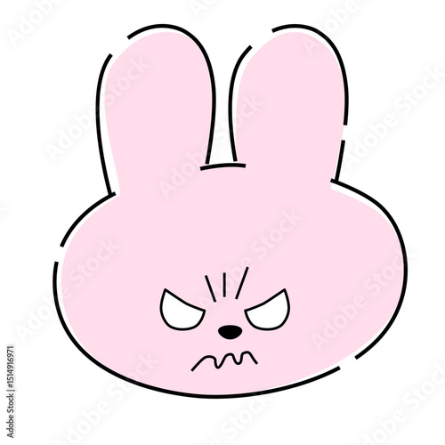 怒りで眉間にしわを寄せるピンクのうさぎイラスト32