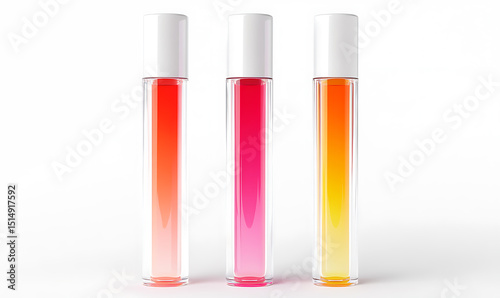 Illustrations of cosmetic products and teenage models in various makeup scenarios, isolated on white background for commercial beauty and skincare concepts.