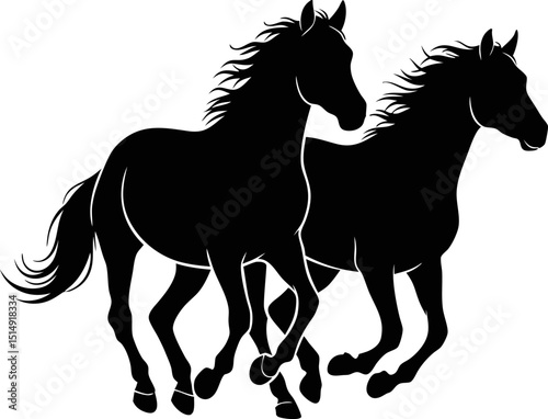 Silhouette of Two Running Horses
