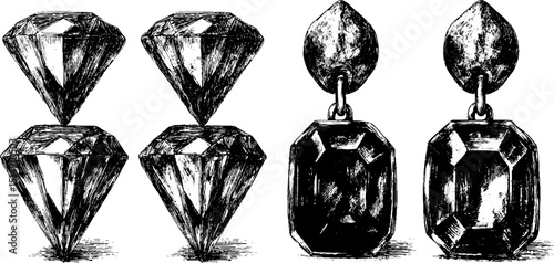 Engraved vintage jewelry design featuring diamond bracelets and earrings for craft projects