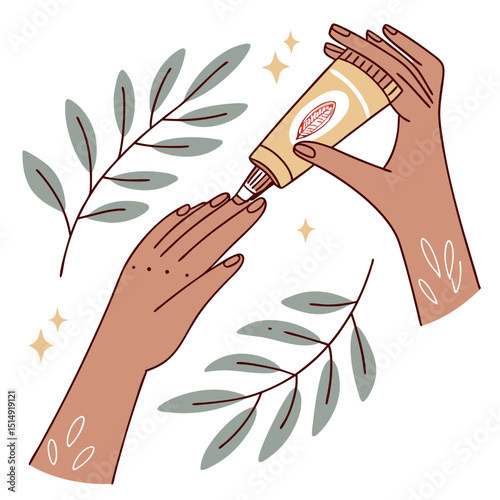 Applying natural hand cream skincare routine