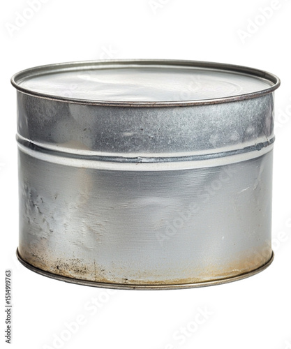Metal tin on transparent background. Commonly used for storage or transport.