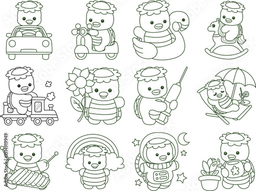 Outline of Kawaii japanese mythology Kappa sticker cute.
Coloring pages of Cute kappa mascot ghost japanese.