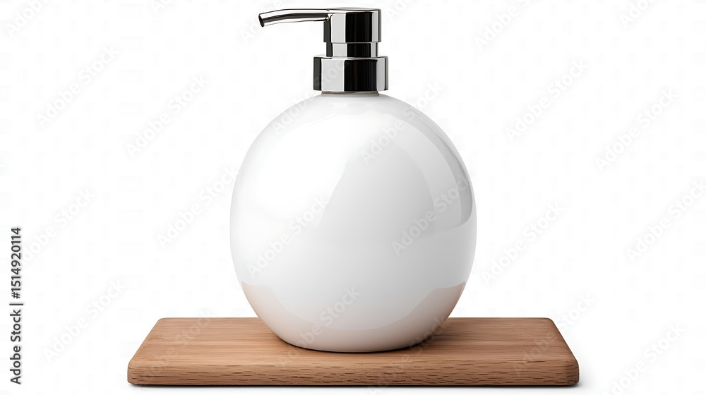 Obraz premium White Soap Dispenser, Wooden Base