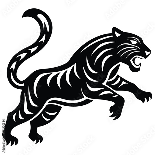 Leaping Tiger Illustration Black and White Majestic