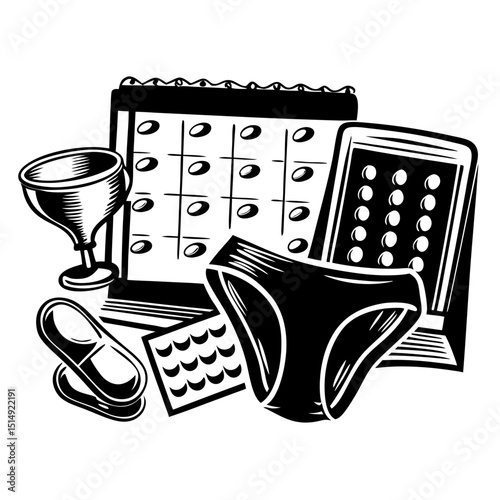 Menstrual cycle tracking calendar pills cup underwear