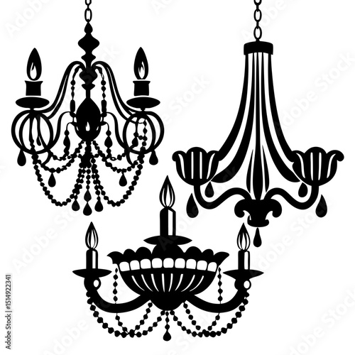 Three elegant black chandelier silhouettes