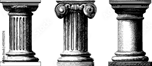 Engraved greek column capitals set for architectural design