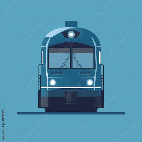 Front View of a Modern Train: A sleek and modern train, rendered in a flat illustration style, its clean lines and bold colors commanding attention.