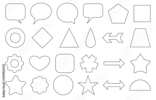 Dashed geometric shapes and symbols in various styles