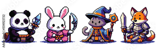 A set of pixel art animal with fantasy elements