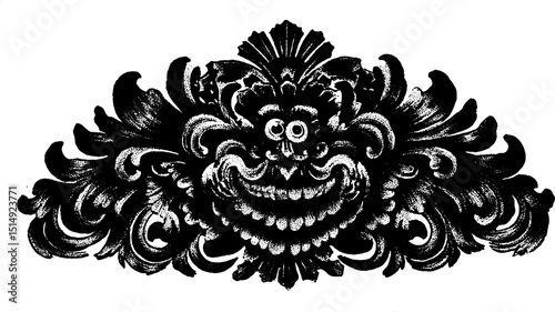 Ornate engraved illustration of decorative floral design on handmade paper