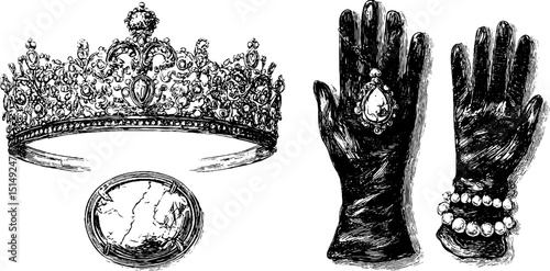 Elegant engraved collection of jeweled tiara and accessories for luxurious fashion design