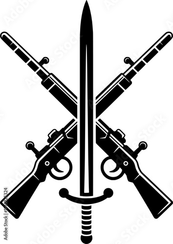 Bold black silhouette of crossed rifle and sword emblem for infantry and tradition