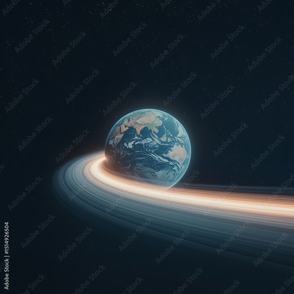 Obraz premium Earth Orbit with Space, and Light Trail.