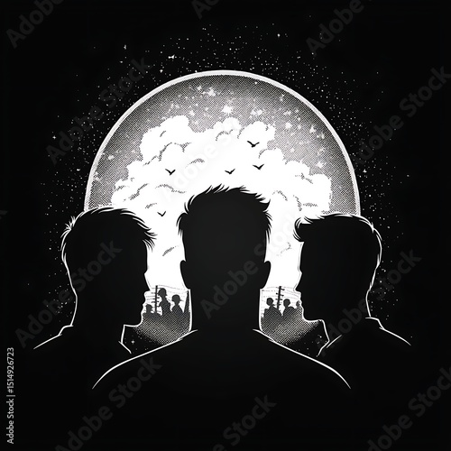 Silhouettes, Night, Moon, Figures photo