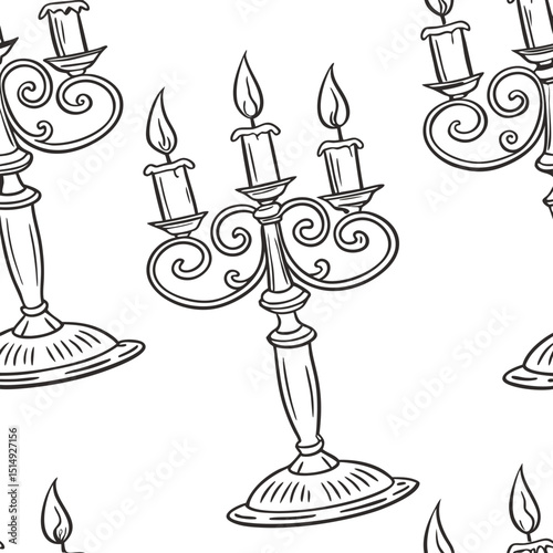 Elegant vintage candle holders seamless pattern