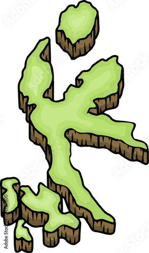 Ilustrasi Peta Kartun Isometrik Pulau Halmahera, Kepulauan Indonesia