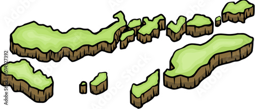 Ilustrasi Peta Kartun Isometrik Pulau Nusa Tenggara Timur, Kepulauan Indonesia