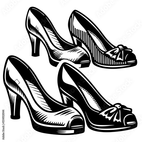 Vintage style high heel peep toe shoes illustration
