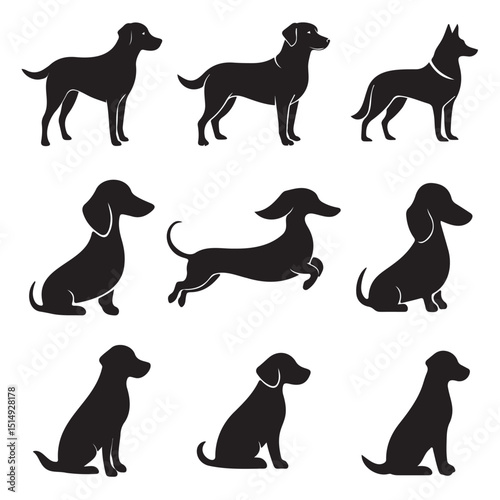 Dachshund Dog collection silhouette black vector on white background