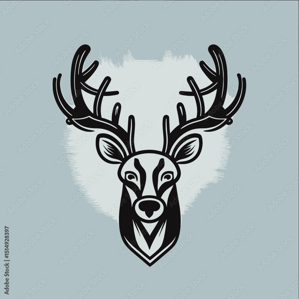 Fototapeta premium Stylized Deer Head Illustration In Black And White Against A Soft Gradient Background