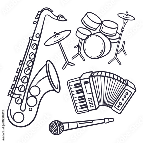 Musical instruments line art illustration