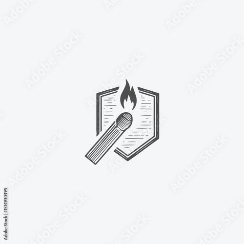 Wooden matchstick logo with engraved style design template
