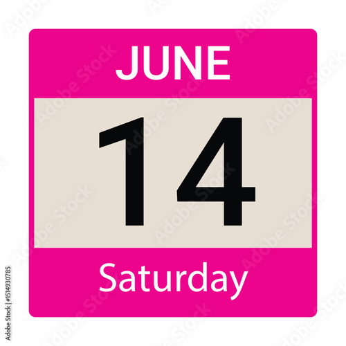 14 June, Saturday, Date template, Useful design for calendar or event promotion. Vector illustration EPS 10 file