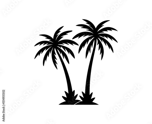 Palm tree silhouette on tropical beach with sunset and ocean view