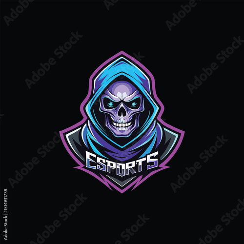 Grim Reaper Esports Logo Design Skull Hoodie Mascot for Gaming Teams