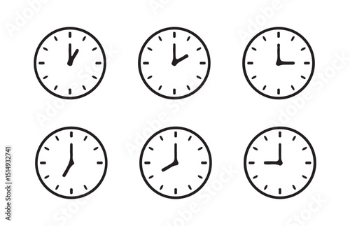 Alarm clock icon set. Line and glyph alarm clock. Time symbol,  Timers icon set on transparent background.