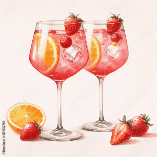 Summer Rosé Rose-Spritzer isolated watercolor vector illustration svg