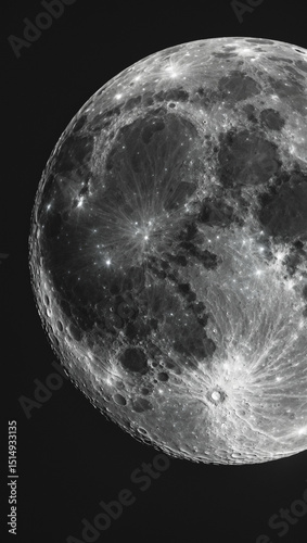 Crescent moon with detailed surface features against black sky