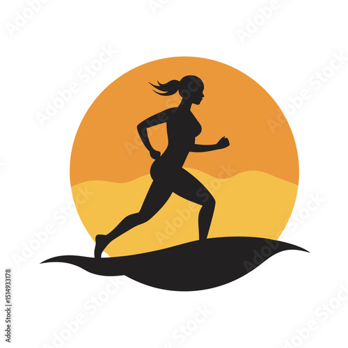 Jogging Woman Exercising In Green Field