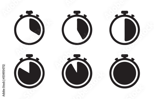 Time icon. Clock icon set. stopwatch symbol. 5 minutes to 1 hour isolated on white background. vector eps 10