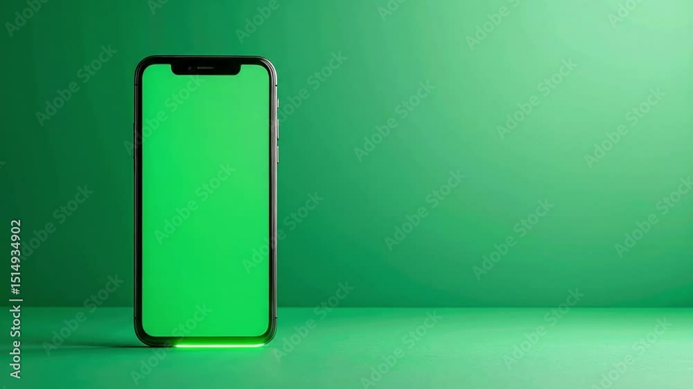 Smartphone with green screen and dynamic light effect for technology projects