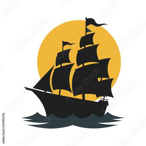 Pirate Ship Sailing Moonlit Ocean Waves