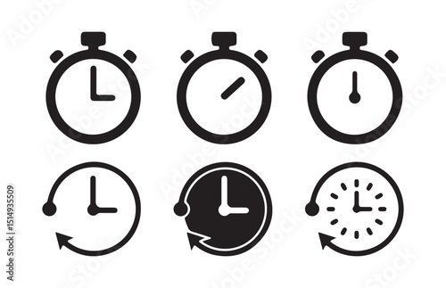 Black Time clock icon set. Wall clock vector icon. Schedule timer sign for UI designs. vector illustration eps 10