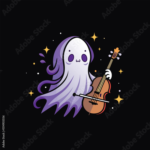 Spooky Cute Ghost Playing Cello A Whimsical Halloween Illustration