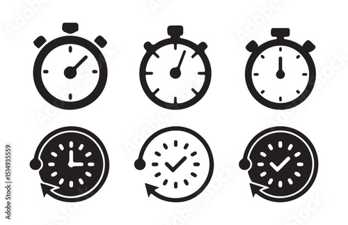 Clock icon set. Time icon vector. watch icon symbol. Vector Time and Clock icons in thin line style.
