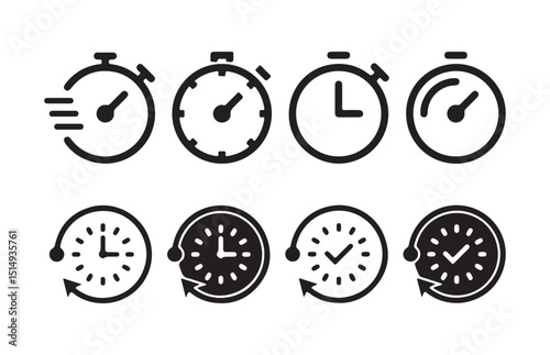 Clock icon set. Time icon vector. watch icon symbol. Vector Time and Clock icons in thin line style.